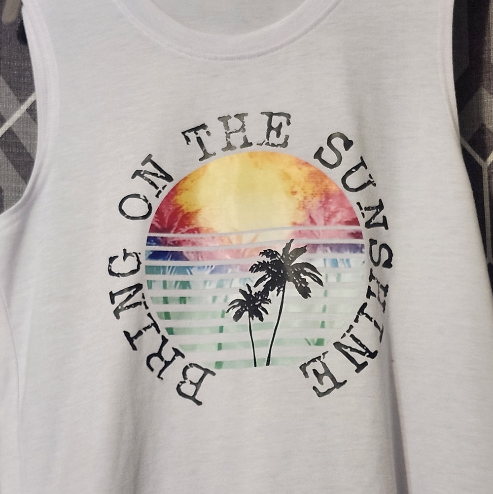 White Sleeveless Top with Tropical Print